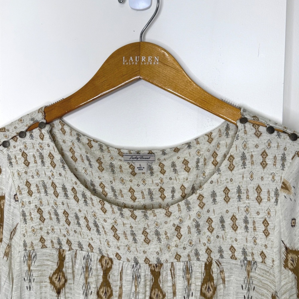 Vintage Lucky Brand Boho Top Large Tan - Picture 3 of 11